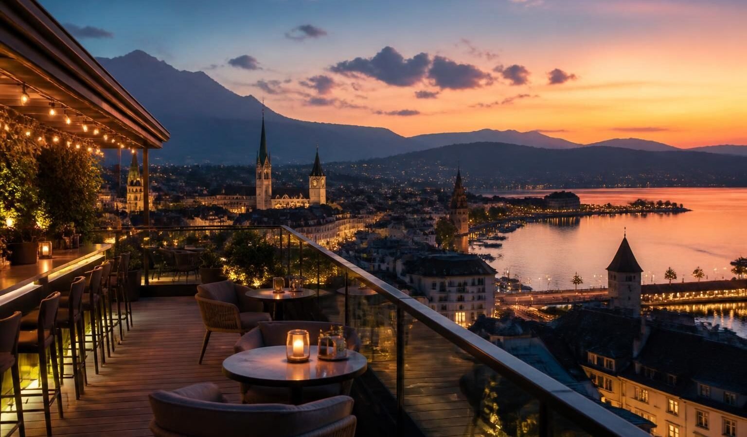 Penthouse Roof Top Bar in Penthouse Roof Top Bar, Lucerne: A Rooftop Nightlife Spot with Alpine Views