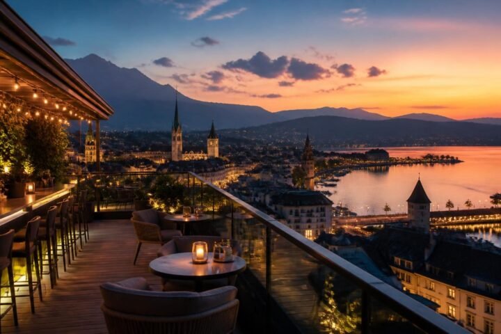 Penthouse Roof Top Bar in Penthouse Roof Top Bar, Lucerne: A Rooftop Nightlife Spot with Alpine Views